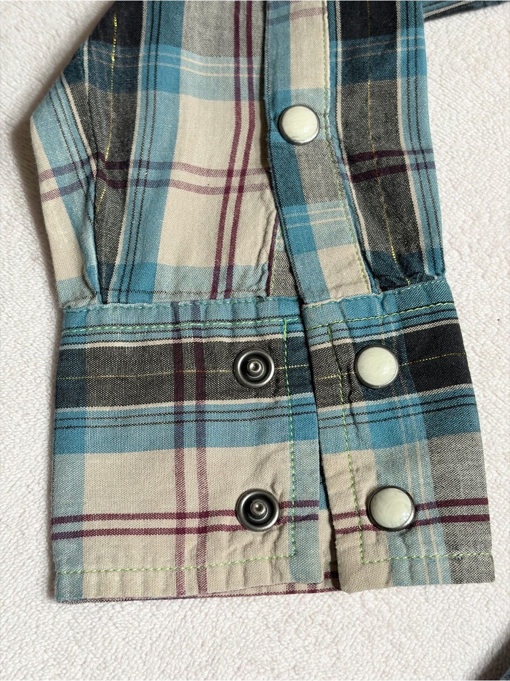 Embellished Plaid Snap-Front Western Shirt in Blue with Cream - Picture 9 of 14